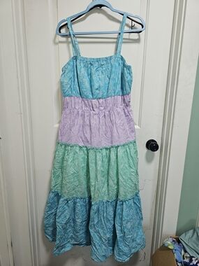 Marc New York Aqua Floral Tired Maxi Dress L